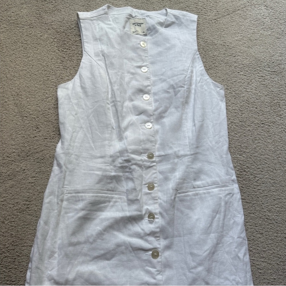 NWT Abercrombie & Fitch Mara Linen Blend Mini Dress Button Up White Sleeveless L - Picture 4 of 6